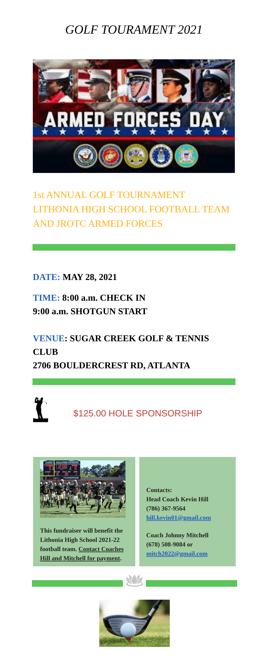 1st ANNUAL LITHONIA HIGH SCHOOL GOLF TOURNAMENT