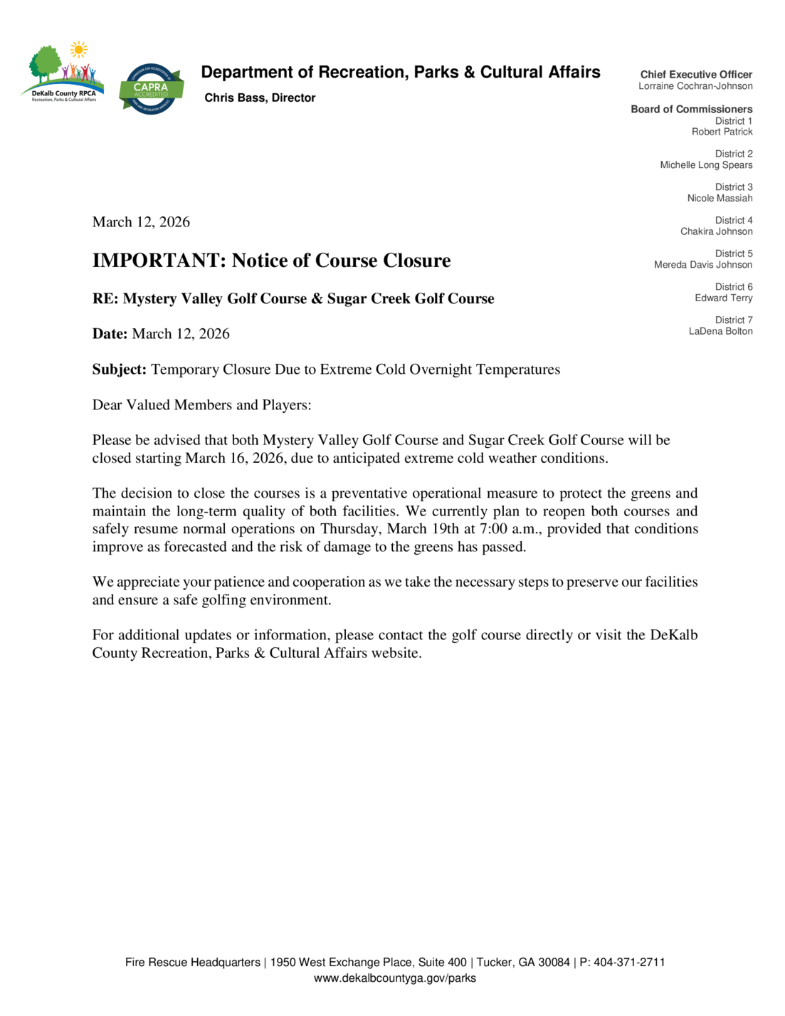 Golf - Course Closed
